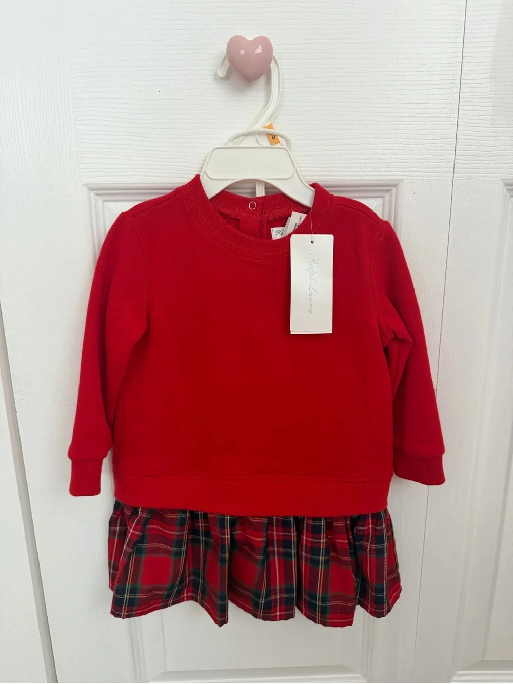 Ralph Lauren Red Sweatshirt Dress with Plaid Skirt